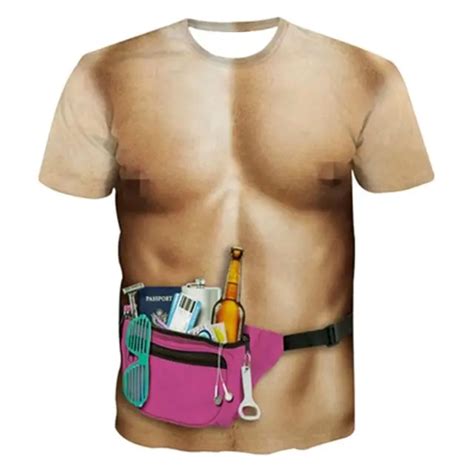 Funny D Printed T Shirts Men Naked Body Graphic Tees Short Sleeve