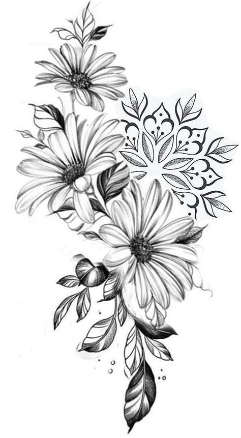 A Black And White Drawing Of Flowers