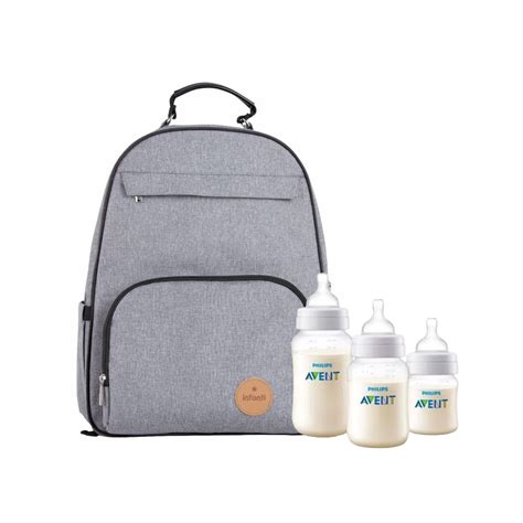 Ripley MOCHILA MATERNAL OAK GRIS MÁS SET 3 MAMADERAS