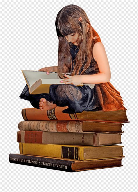 Girl Reading Sitting On Books Female Read Story Fantasy Png