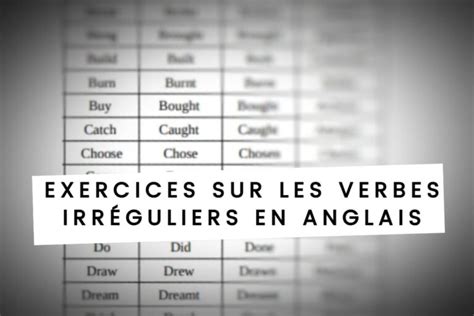 Exercice Sur Les Verbes Irréguliers En Anglais Prof Innovant