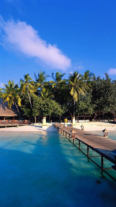 Fonds d écran Maldives île plage pont maison arbres ciel mer