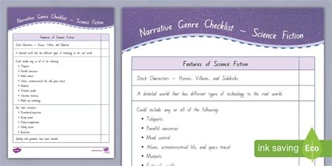 Narrative Genres Writing Checklist Science Fiction