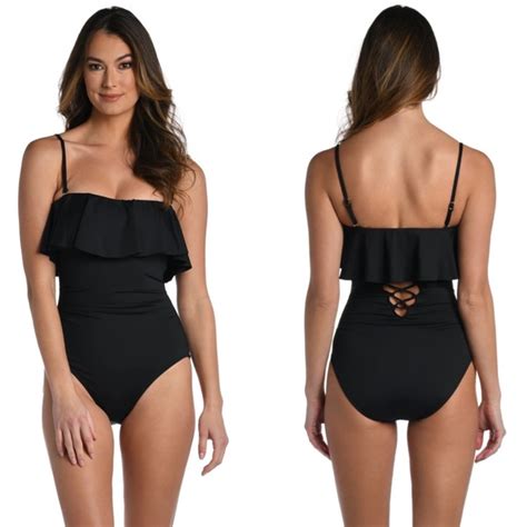 La Blanca Swim Nwt La Blanca Island Goddess Bandeau Black Ruffle One Piece Swimsuit Poshmark