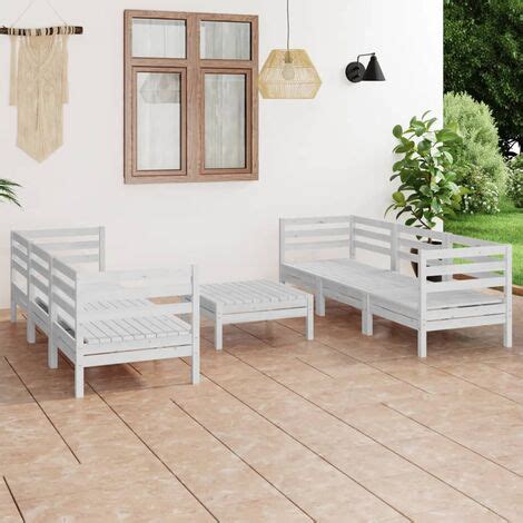 Maison Du Monde Set Divani Da Giardino 7 Pz Bianco In Legno