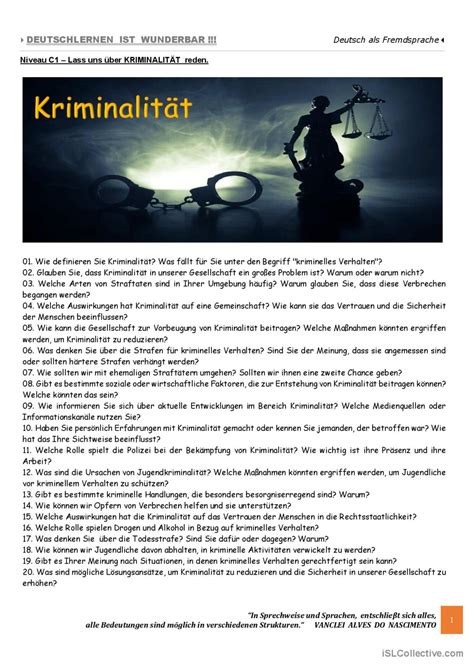 C1 Lass uns über KRIMINALITÄT rede Deutsch DAF Arbeitsblätter pdf doc