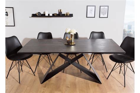 Table à manger en céramique lave 180 260 cm et pieds métal noir Cbc