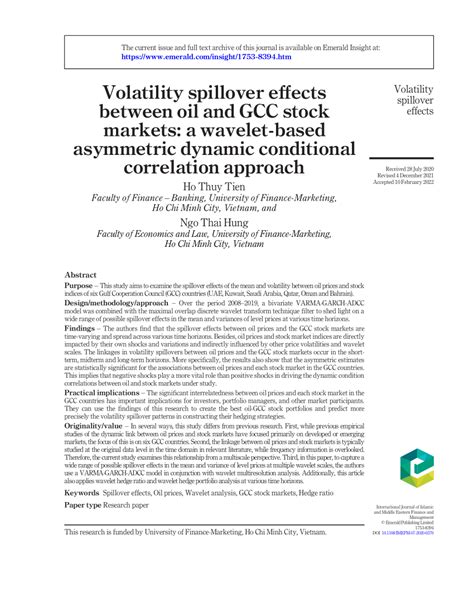 PDF Volatility Spillover Effects Between Oil And GCC Stock Markets A