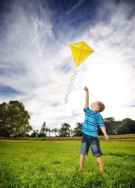 Ambitious Boy Flying Kite — Stock Photo © Daxiaoproductions 11490375