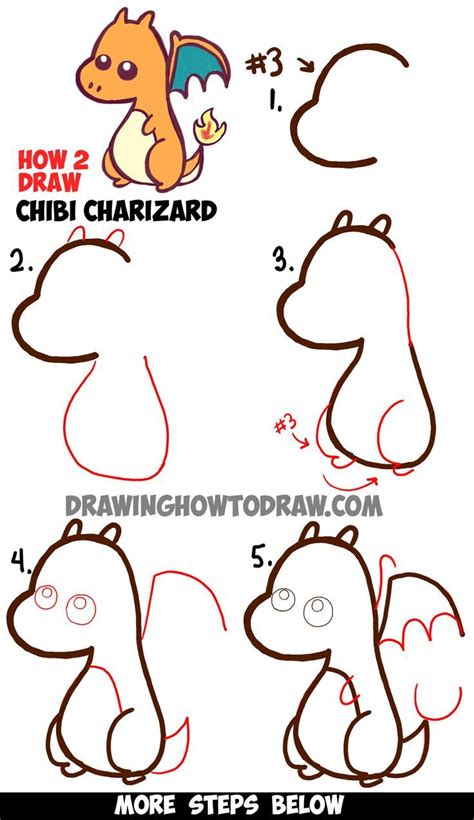 Learn How To Draw A Cute Baby Chibi Charizard From Pokemon In Simple