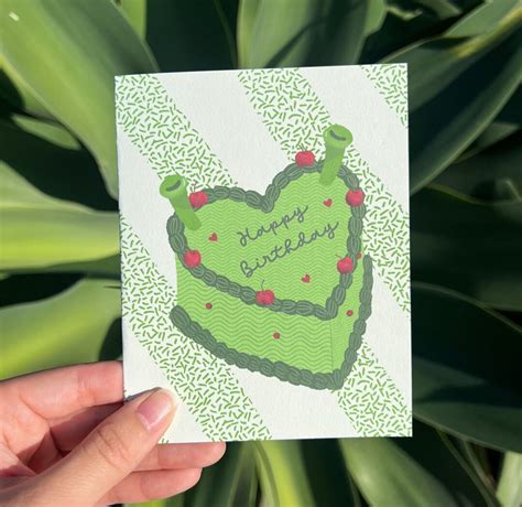 Ogre Birthday Card Cute Happy Birthday Cake Card Green Etsy