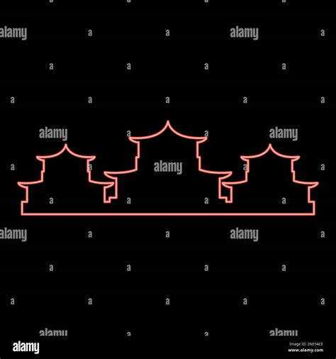 Neon Chinese Traditional Buildings Red Color Vector Illustration Image Flat Style Light Stock