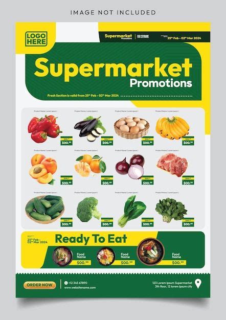 A Poster With The Words Supermarket Promotionals Ready To Eat On It