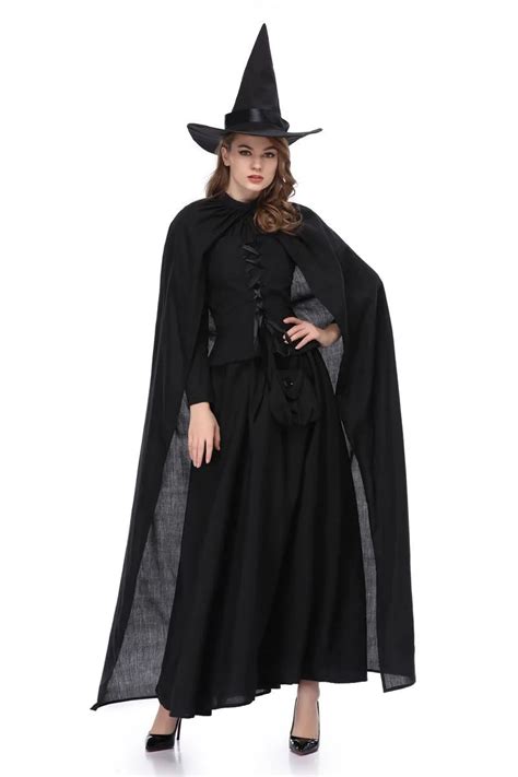 Adult Women Halloween Witch Gothic Costume Long Robe Dress Black Cosplay Vintage Cloak Fancy