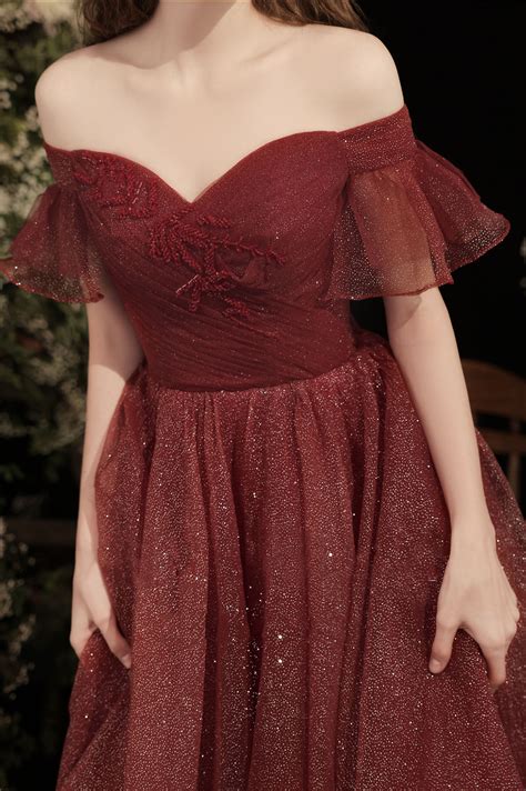 Burgundy Off Shoulder Long A Line Prom Dress Evening Dress · Little Cute · Online Store Powered