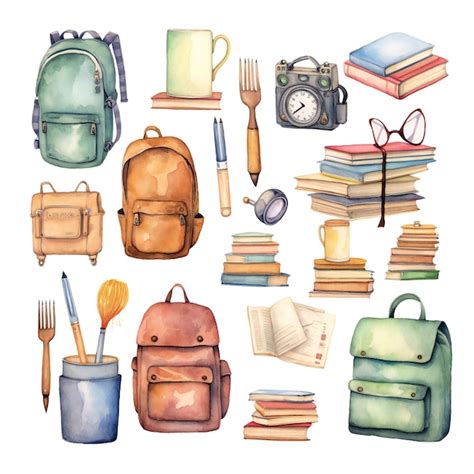 Premium Ai Image Pastel Watercolor Back To School Clip Art Collection