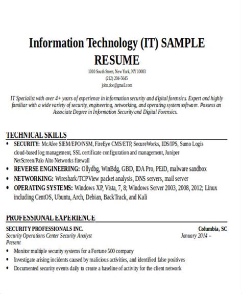 Best Resume Template For It Professionals Fitywood