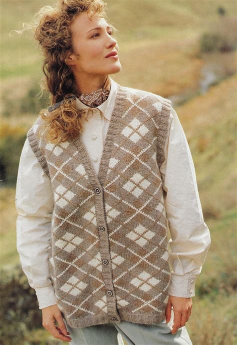 Women S Argyle Waistcoat Vest Knitting Pattern DK 8 Ply Etsy New