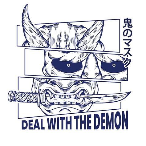 Premium Vector Japanese Demon Oni Mask Illustration T Shirt Design