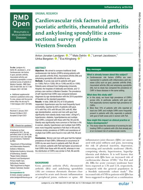 Pdf Cardiovascular Risk Factors In Gout Psoriatic Arthritis Rheumatoid Arthritis And