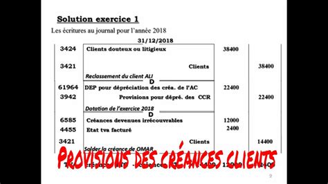 LA COMPTABILITE GENERALE provision des créances exercice 6 partie 1