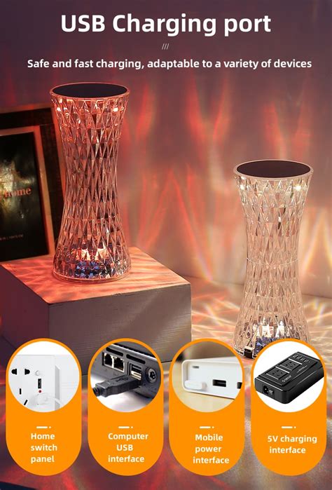 Touch Control Table Light Usb Rechargeable Romantic Rose Rgb Led Atmosphere Small Waist Crystal ...