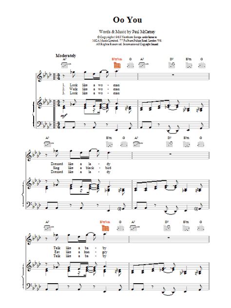 Oo You By Paul Mccartney Sheet Music For Piano Vocal And Guitar Chords