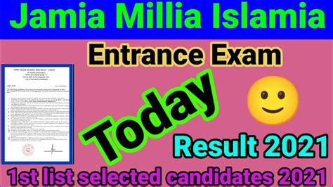 Jamia Results 1st List Selected Candidates 2021 Jamia Today Results