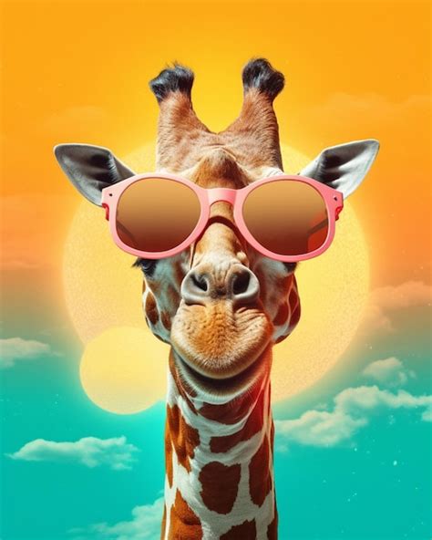 Premium Photo A Giraffe Wearing Pink Sunglasses And A Blue And Green