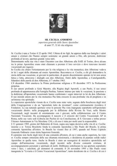 Sr Cecilia Andorno Superiora Generale Delle Suore Apostoline