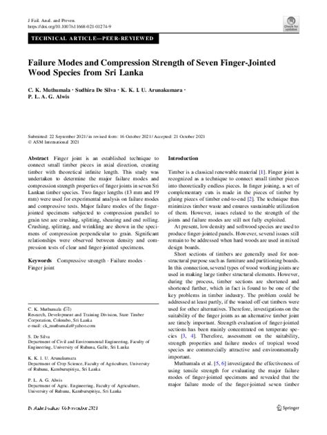 Pdf Failure Modes And Compression Strength Of Seven Finger Jointed