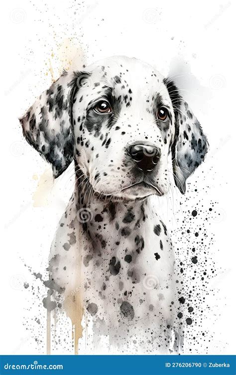 Watercolor Splatter Portrait Painting Of Dalmatian Vertical Stock