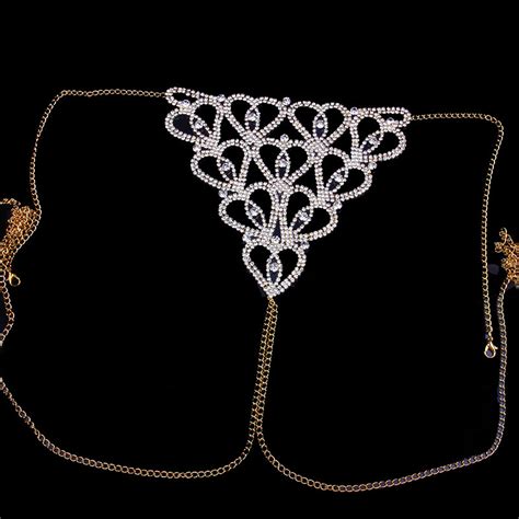 Sexy Body Chain Rhinestone Thong Bikini Jewelry For Women Heart Luxury