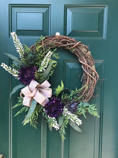 Purple Sedum Silk Front Door Wreath Purple Front Door Etsy Purple