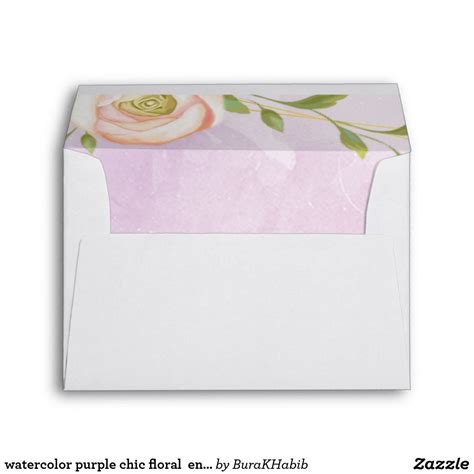 Watercolor Purple Chic Floral Envelop Envelope Zazzle Custom