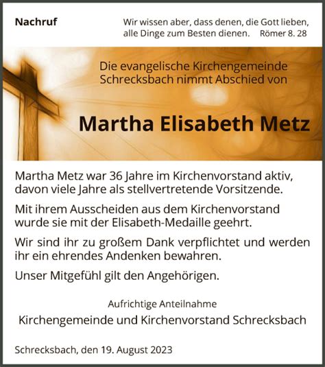 Traueranzeigen Von Martha Elisabeth Metz Trauer HNA De