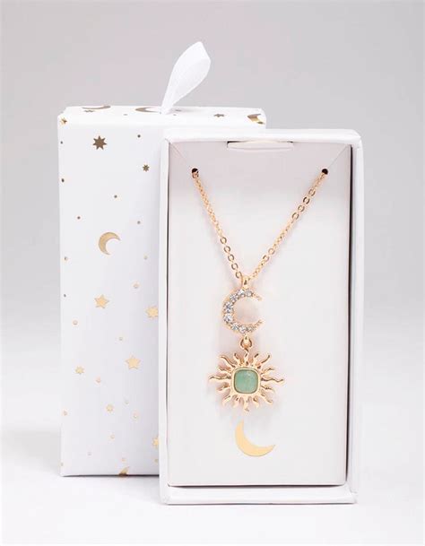 Gold Moon And Sun Semi Precious Pendant Necklace Lovisa