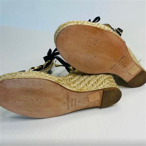 Kate Spade Black Patent Espadrille Wedge With Gold Ch Gem