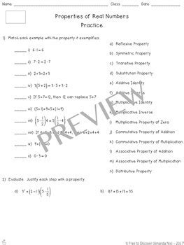 Properties Of Real Numbers Notes Practice By Free To Discover TPT