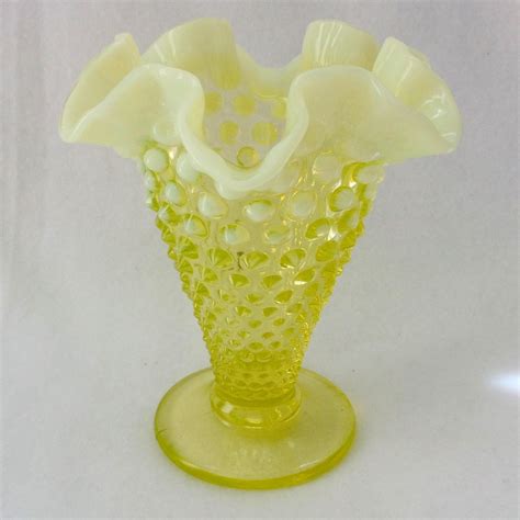 Fenton Glass Topaz Opalescent Ruffled Hobnail Vase Hobnail Vase Fenton Glass Fenton