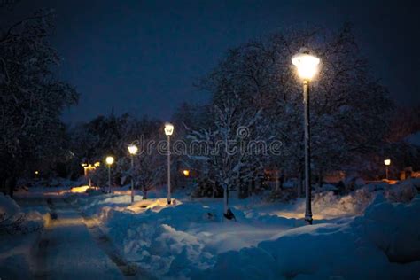 Street Light In Snow Storm At Night Stock Image - Image of black, urban ...