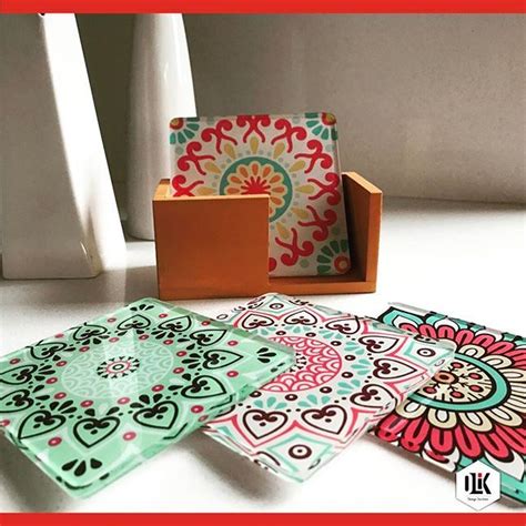¡mandalas Portavasos En Acrílico Con Caja En Madera Olikcreative