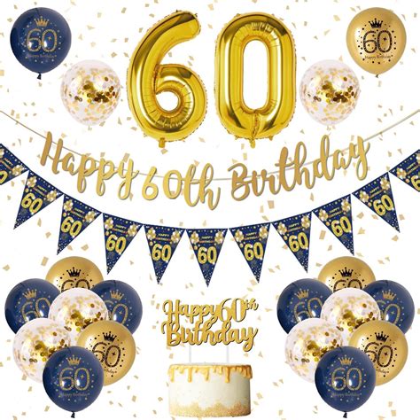 60th Birthday Decorations Men, 60th Birthday Balloons Blue Gold Balloon ...