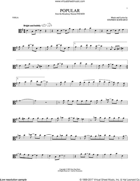 Popular From Wicked Sheet Music For Viola Solo Pdf