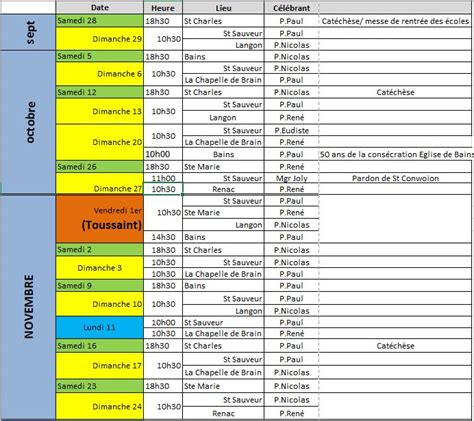 Calendrier Liturgique Messes E Trimestre Paroisses St