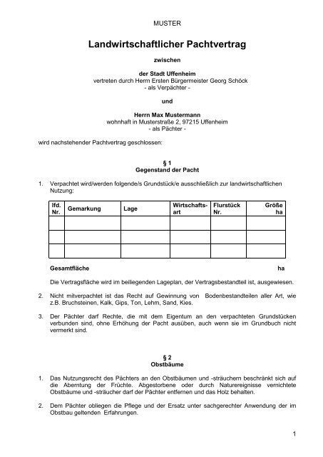 Landwirtschaftlicher Pachtvertrag Uffenheim