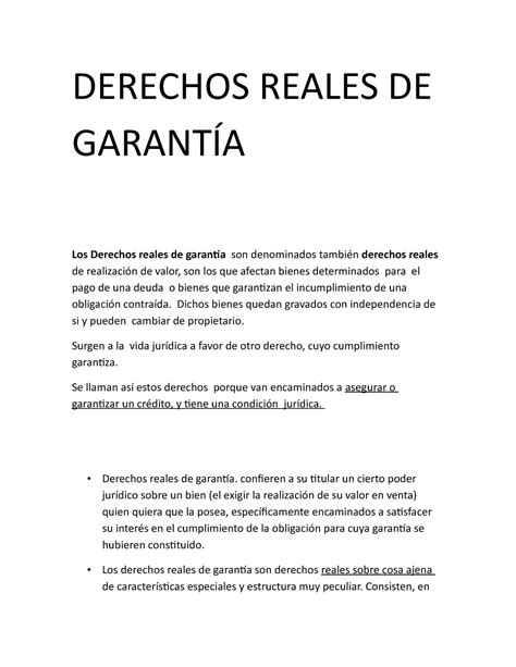 Derecho S Reales De Garant A En El Campo Civil Derechos Reales De