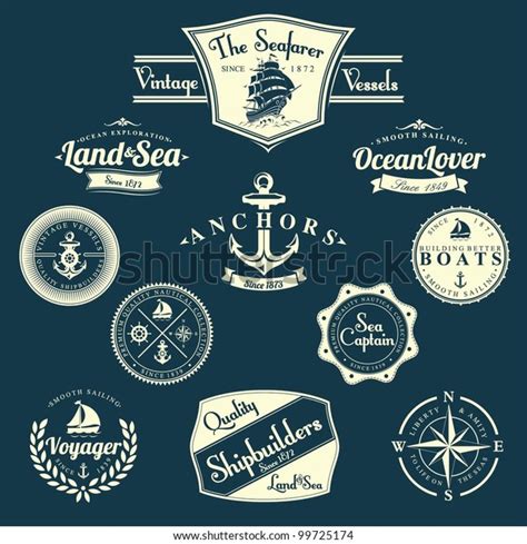 Set Vintage Retro Nautical Badges Labels Stock Vector Royalty Free