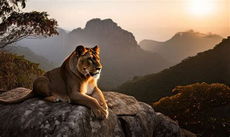 Foto De Uma Le O Em Cima De Um Muro De Pedras Antigos By Golden Quote