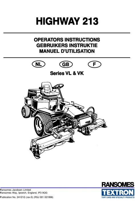 Ransomes Highway 213 Operator Instructions Manual Pdf Download Manualslib